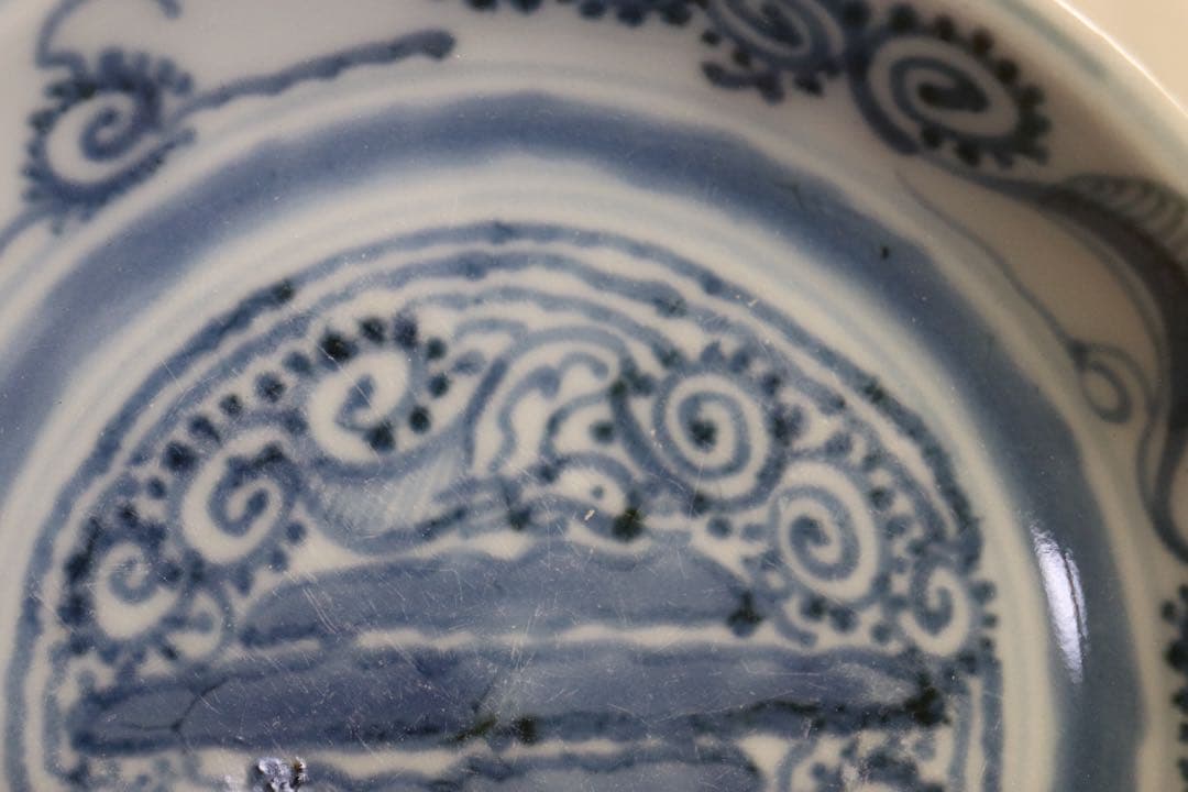 1114中国　明時代　青華葵鳳紋中皿　送料込み1118