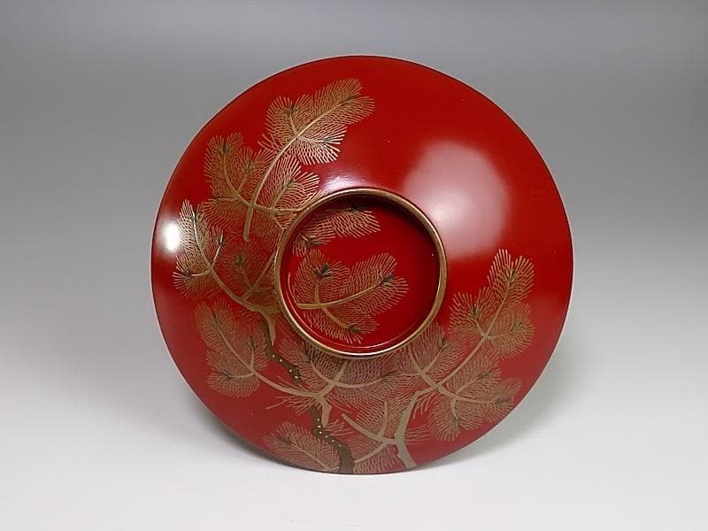 金蒔絵　若松の図　朱塗吸物椀　木製品　５客　A-FFm