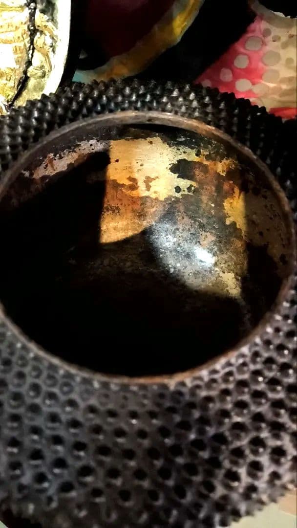 貴重！鋳鉄製 アラレ模様 鉄瓶　南部鉄器 大 霰石 骨董 時代物