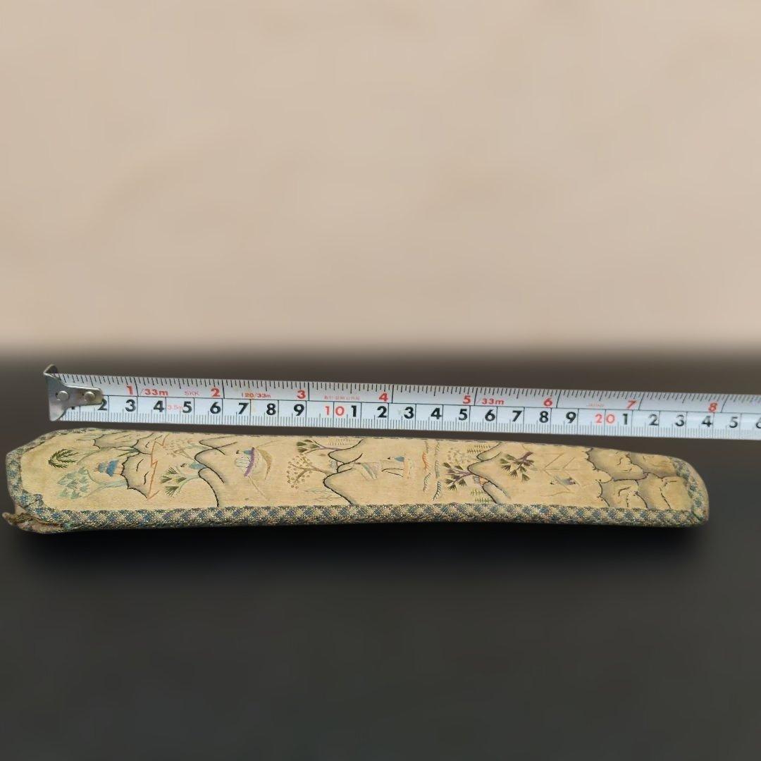 中国　シルク刺繍　扇子入れ　骨董