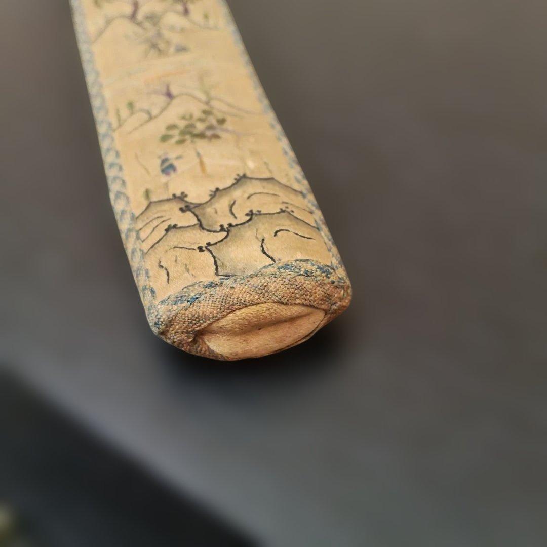 中国　シルク刺繍　扇子入れ　骨董