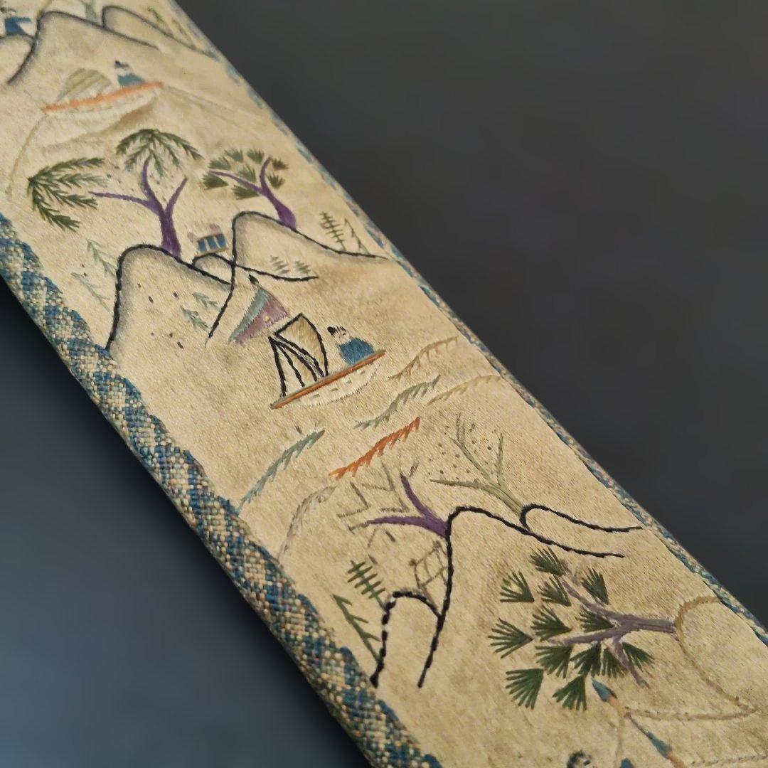 中国　シルク刺繍　扇子入れ　骨董