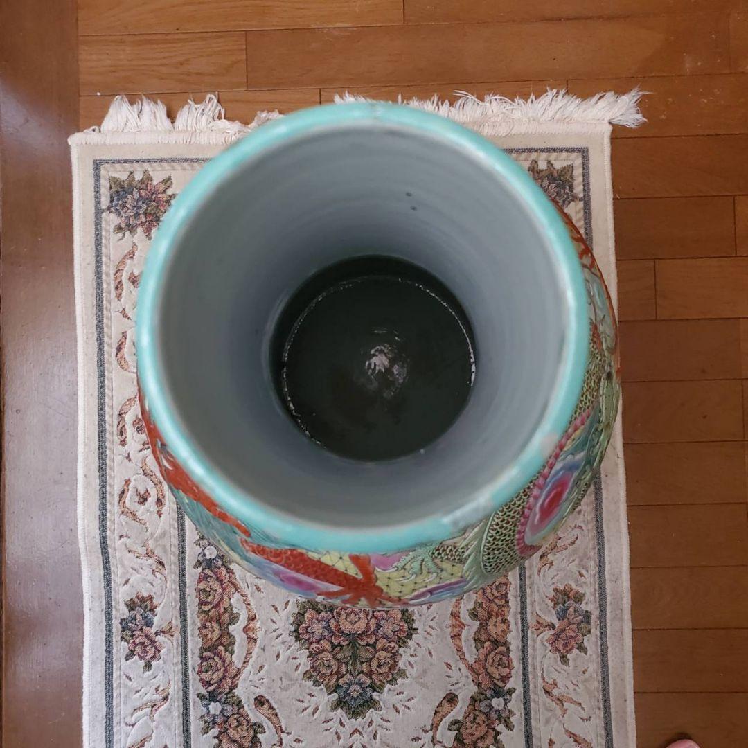 中国古玩　粉彩雲龍紋　大花瓶　天球瓶