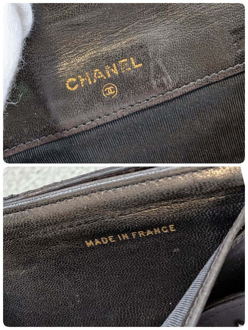 シャネル　ビコローレ　Wホック折り財布　ラムスキン　黒　ミニ財布　ショルダー