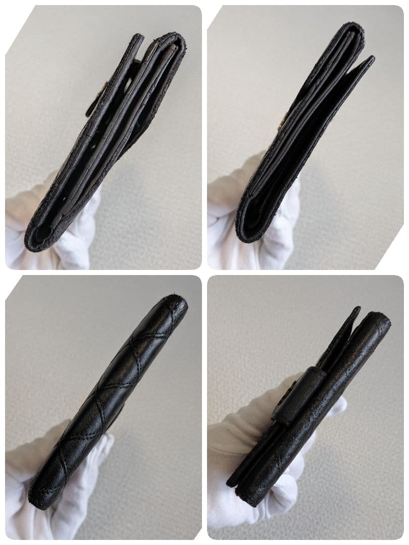 シャネル　ビコローレ　Wホック折り財布　ラムスキン　黒　ミニ財布　ショルダー