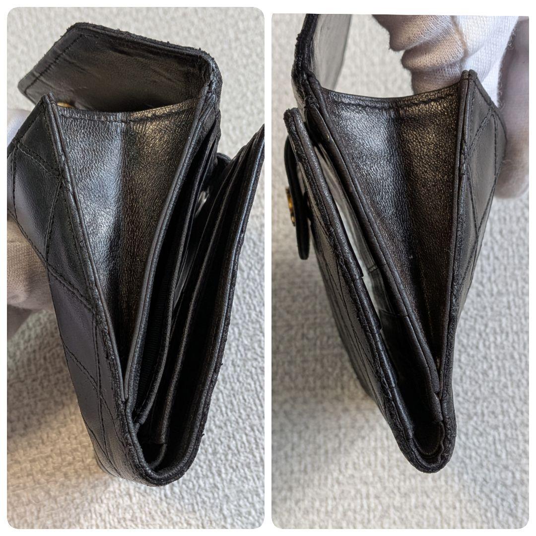 シャネル　ビコローレ　Wホック折り財布　ラムスキン　黒　ミニ財布　ショルダー