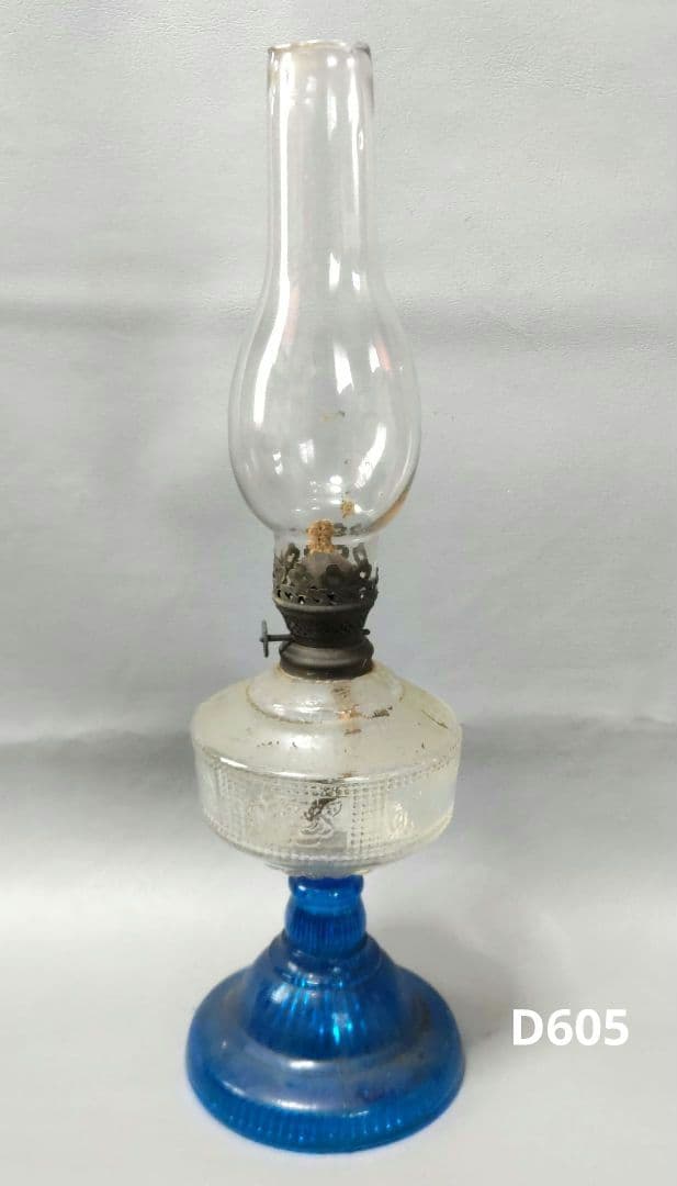 大正硝子　オイルランプ　ブルー D605