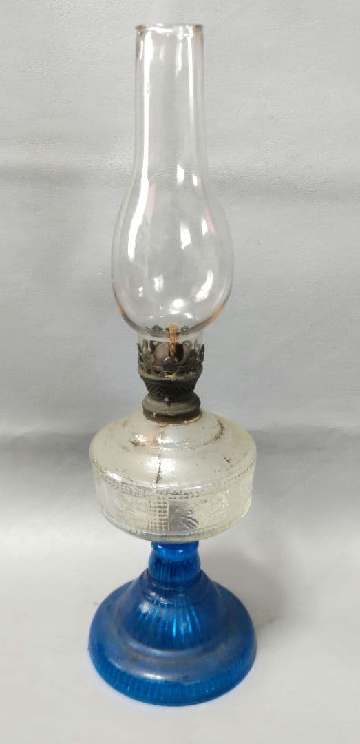 大正硝子　オイルランプ　ブルー D605