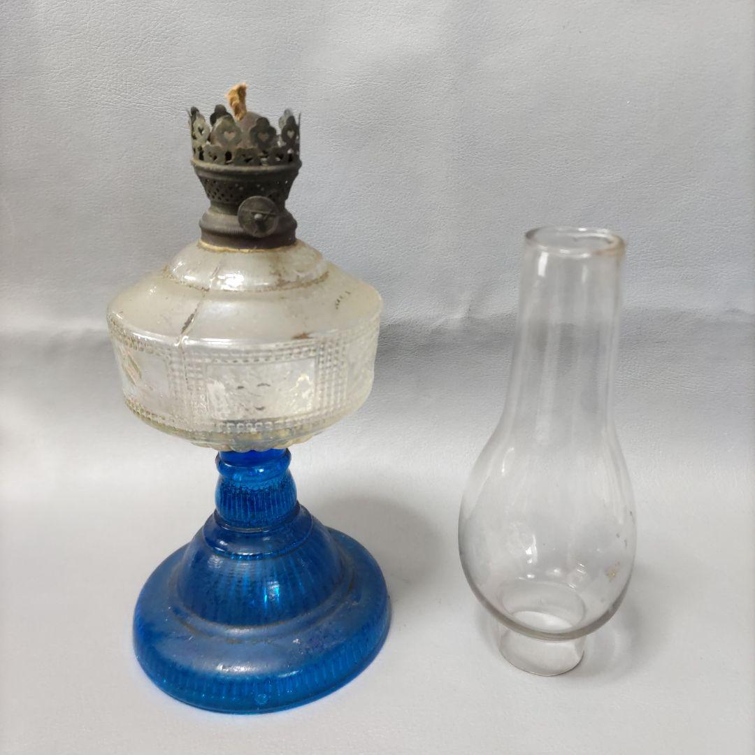 大正硝子　オイルランプ　ブルー D605