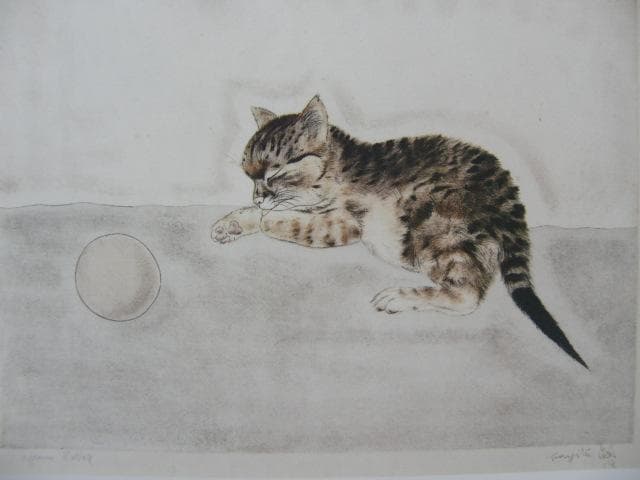 藤田嗣治、【猫十態】、希少な画集より、新品高級額・額装付