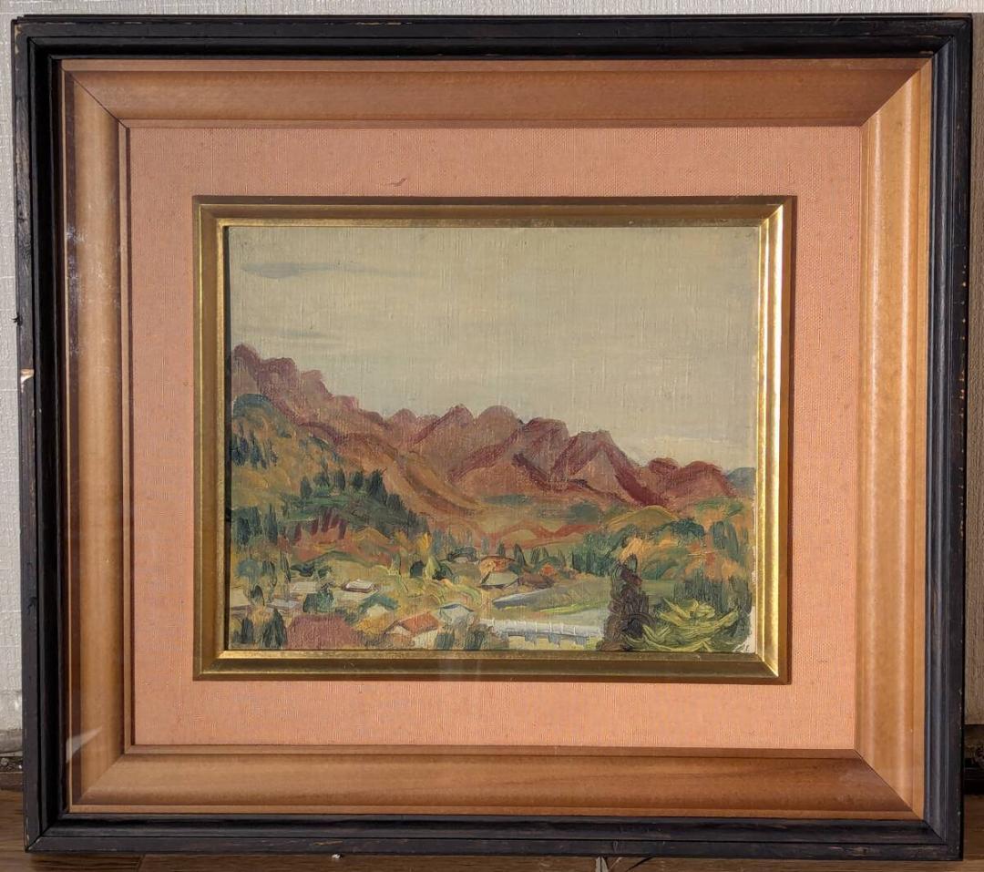 【模写】絵画　平塚運一　油彩3号（ボード）　甲州風景　重厚な筆致　箱入　W188