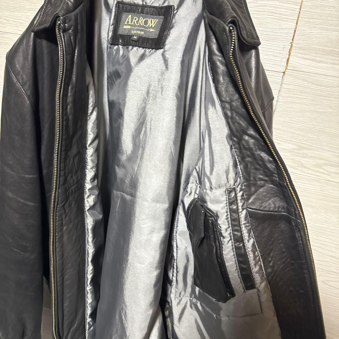 90s ARROW 本革 ショート丈 レザージャケット シングルライダース 黒