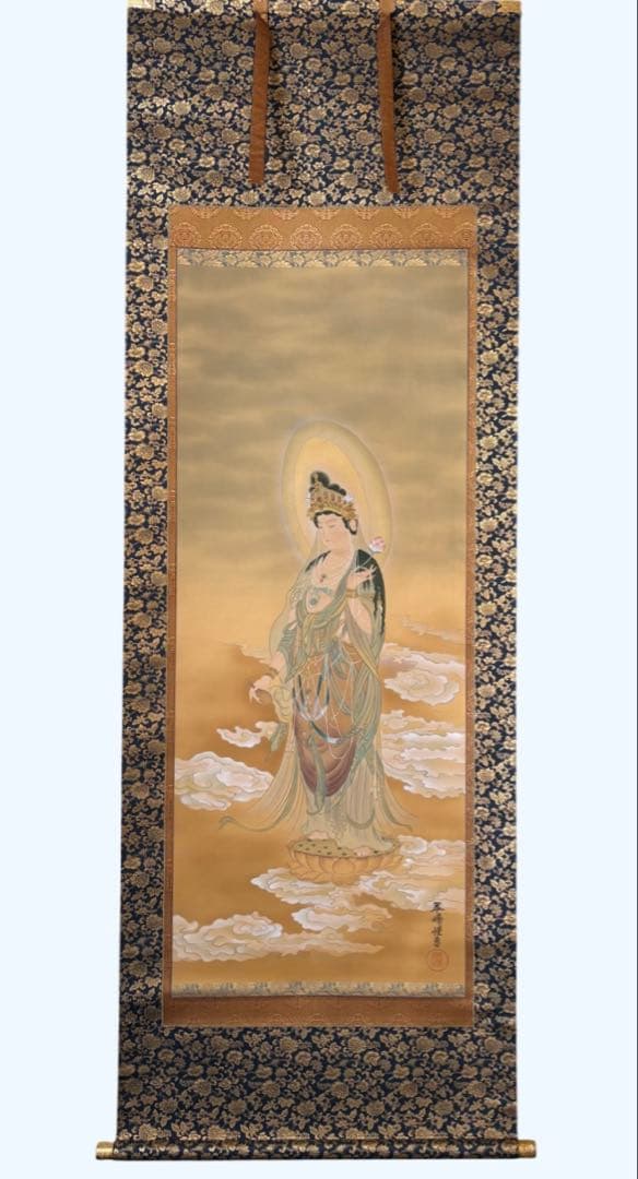 「観音像」　翠峰　掛け軸 掛軸 二重箱　雲上観音　桐共箱二重箱付
