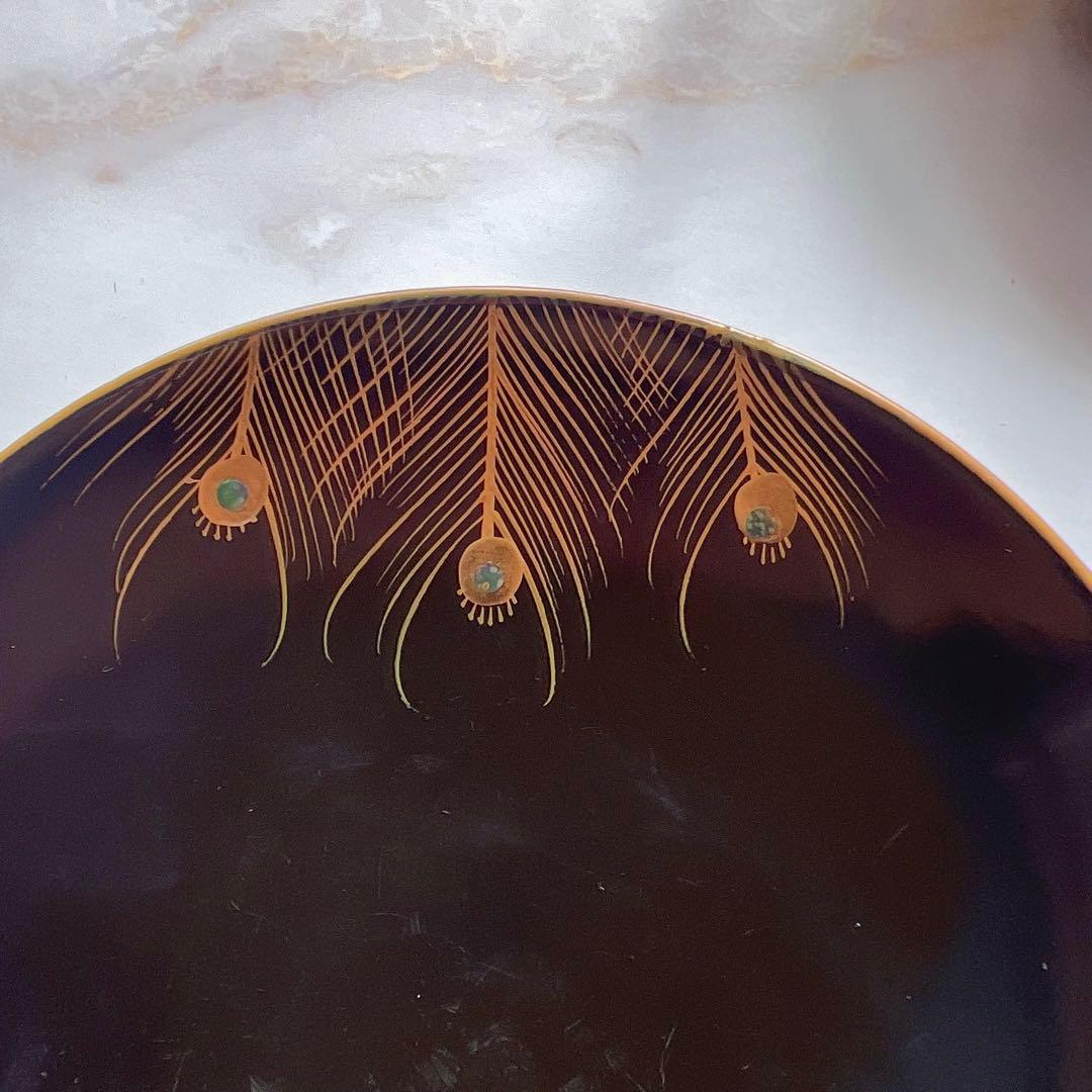 アンティーク　輪島塗 黒塗　孔雀　金蒔絵　細工 漆器 吸物雑煮汁椀 吸物椀