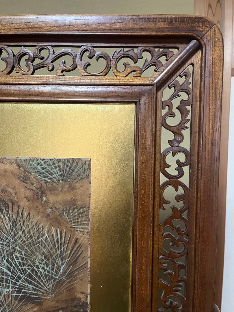 衝立　金に虎と松の絵　和風衝立　間仕切り　アンティーク　年代物