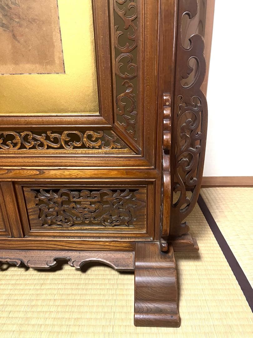 衝立　金に虎と松の絵　和風衝立　間仕切り　アンティーク　年代物