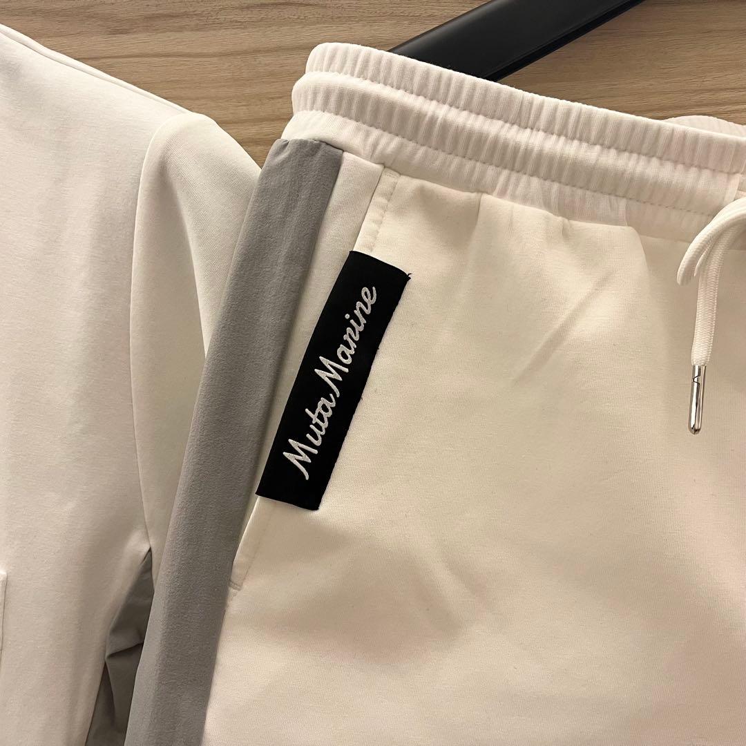 新品★33,000円 上下２枚セットアップ ムータマリン 白×灰ライン 0