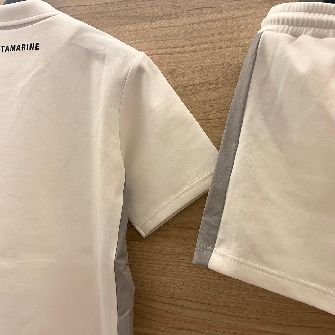 新品★33,000円 上下２枚セットアップ ムータマリン 白×灰ライン 0