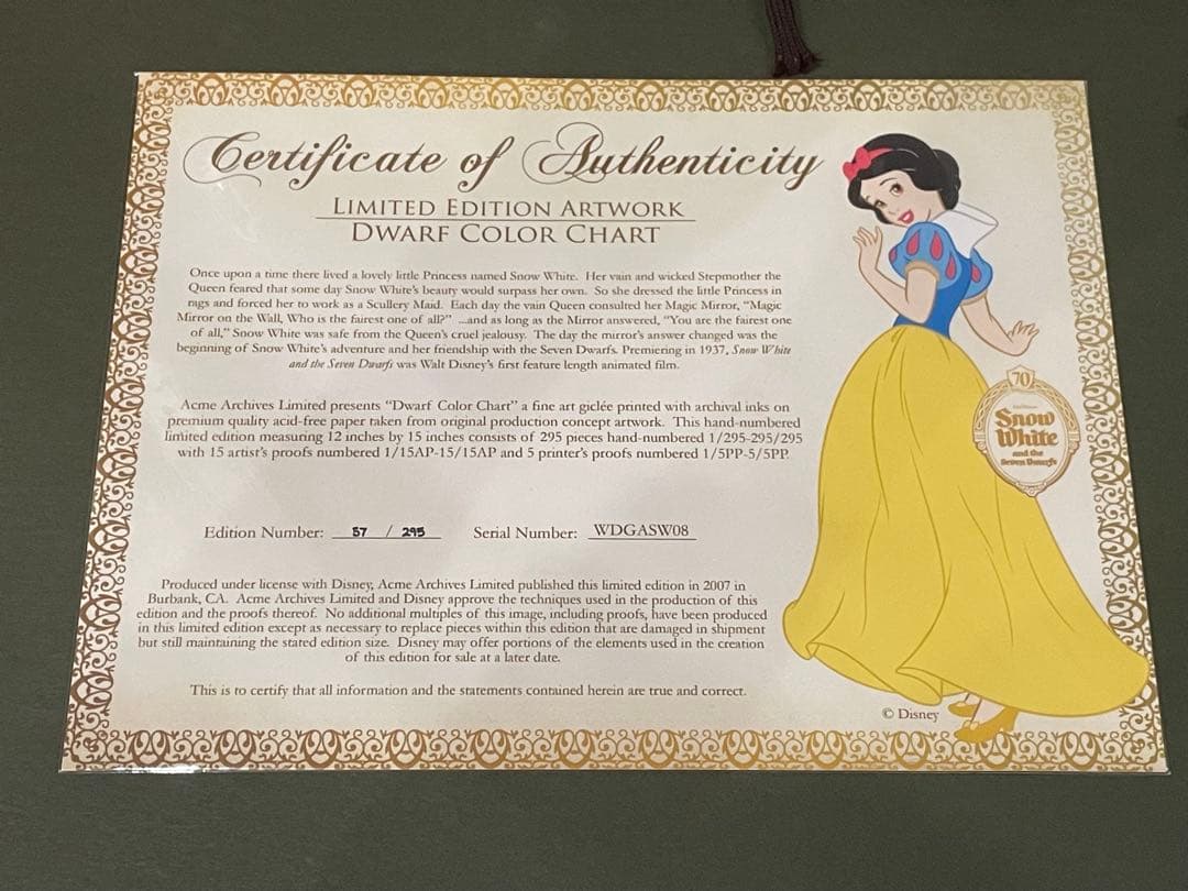 【希少品】ディズニー作品 白雪姫の七人の小人 キャラクターコンセプトアート版画