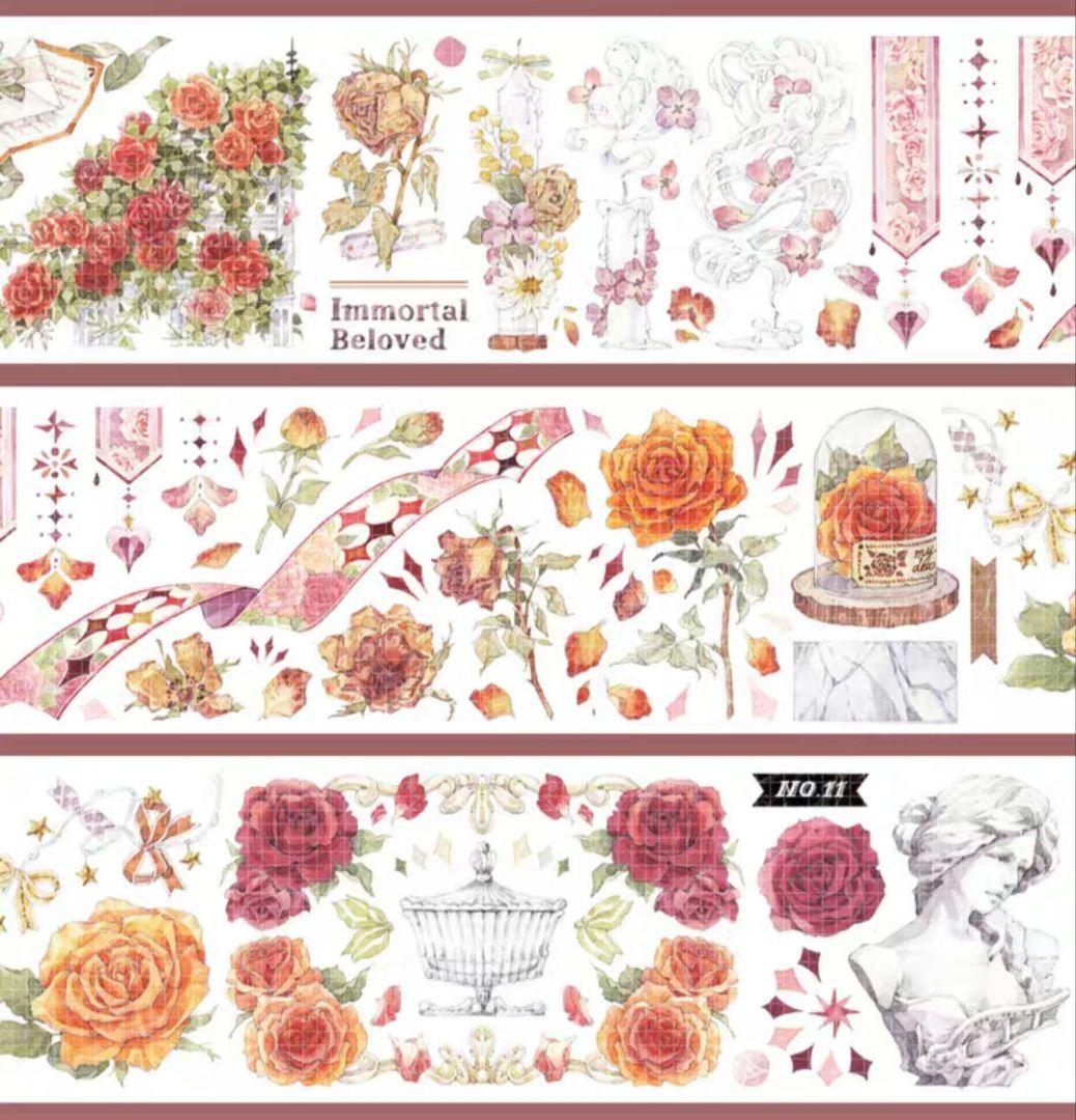 巻売 494★ 海外 マスキングテープ マステ PET 装飾 花 銀ホロ