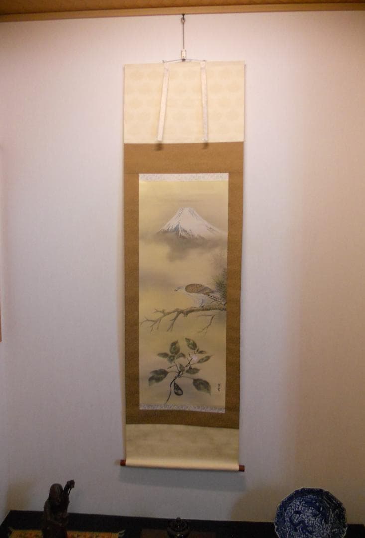 掛け軸 旭堂 一富士二鷹三茄子 絹本 希少 軸装 茶道具 掛軸 美品 です。