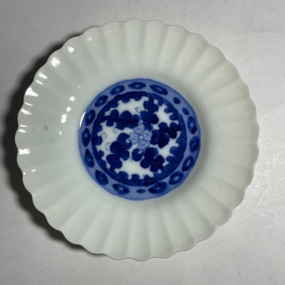 ◆染付菊形輪花皿7枚 花文 小皿中皿 旧家蔵出し品 美品 江戸幕末期〜明治初期◆