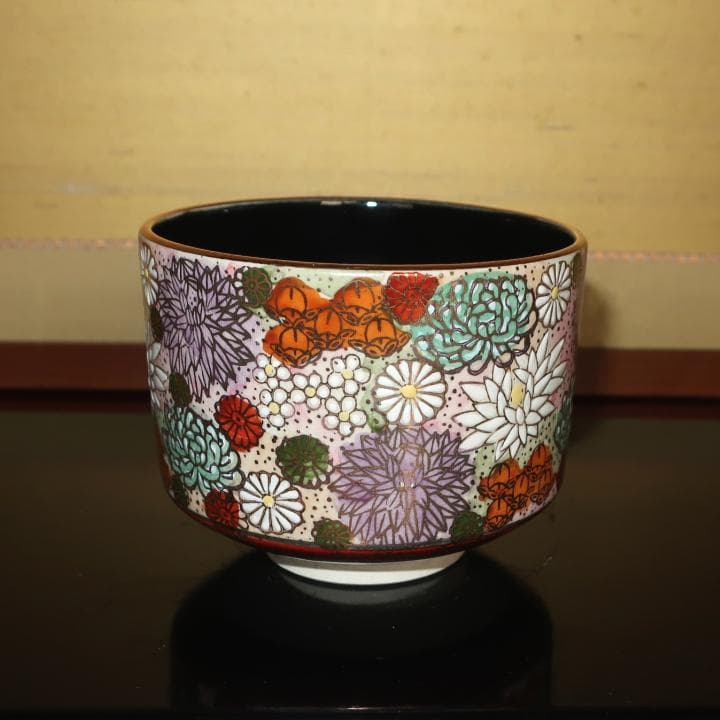 【お年玉セール!】茶道具 抹茶碗　九谷焼　手描き豪華絢爛　本金金花詰