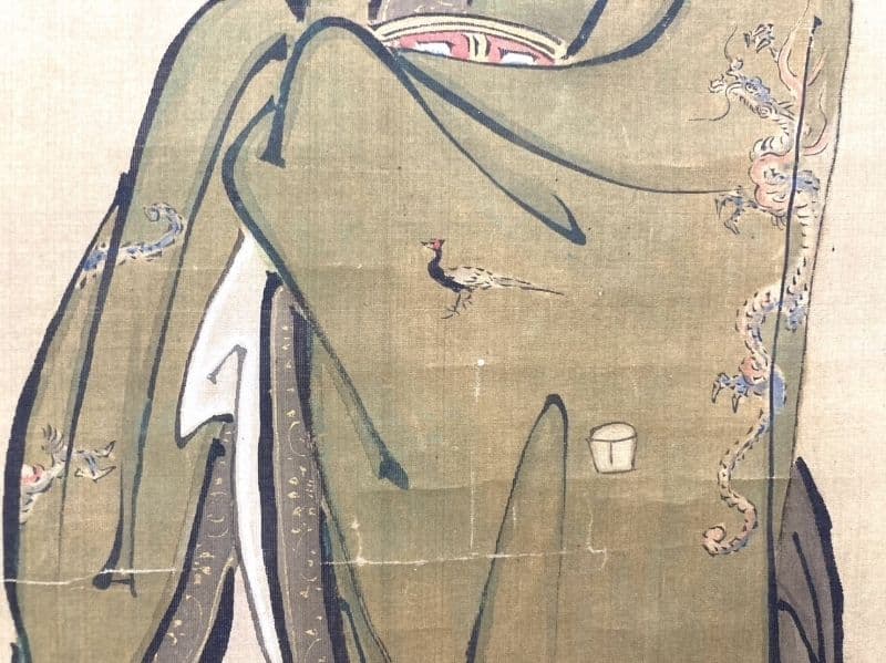 「孔子図」狩野随川／狩野常信の息子 掛軸 絹本：謹書銘有り