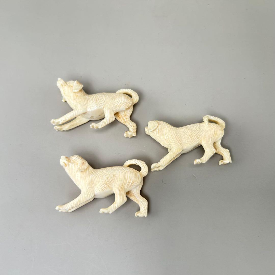 犬の彫刻 3体セット彫刻極上根付天然素材アンティーク骨董飾り物古美術置物細密細工