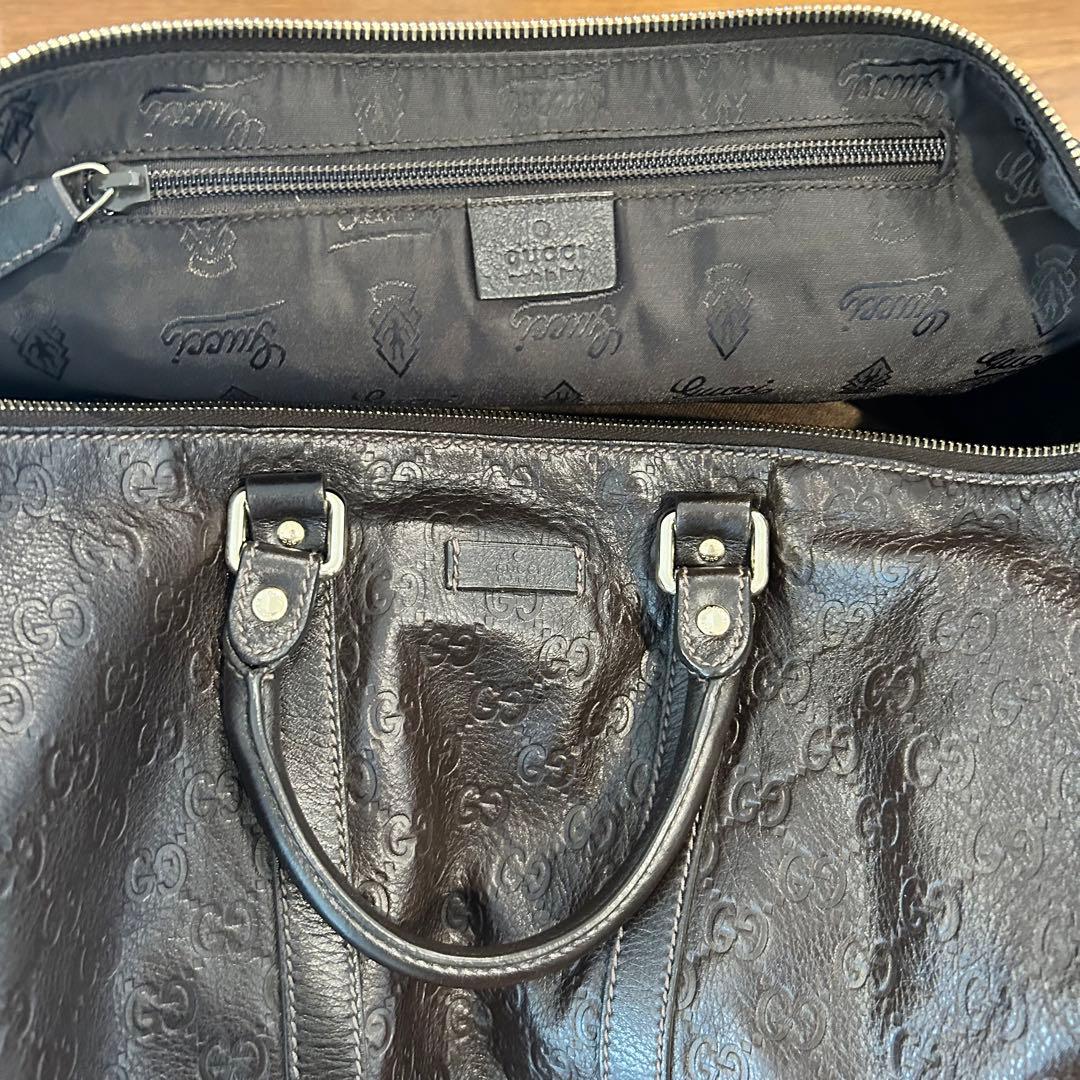 値下げ【GUCCI】グッチ シマレザー ユニセックス ボストンバッグ　茶