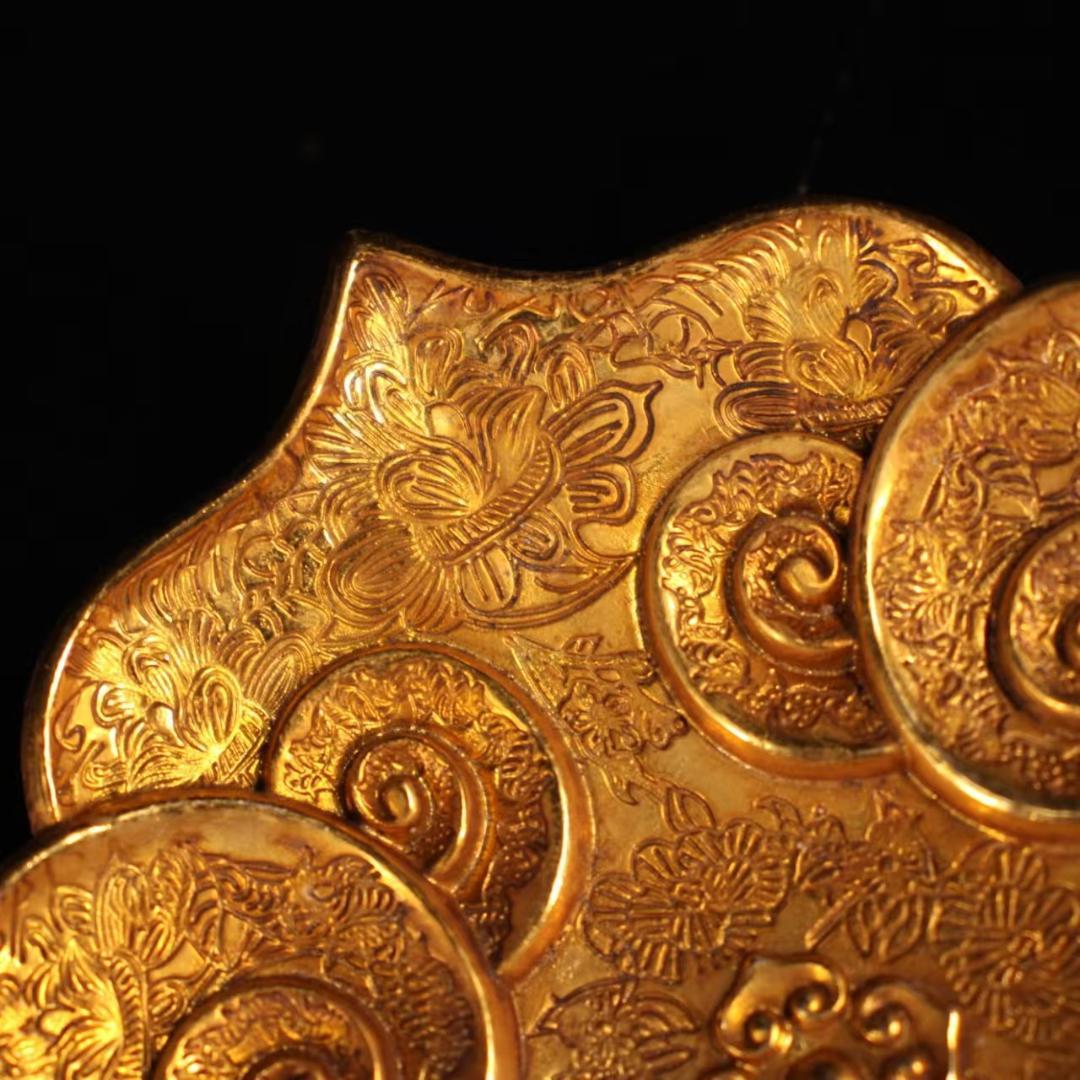 中国古美術『旧蔵 鍍金銅皿』純銅手作り 小盤 極細工 古銅器 置物 擺件 時代物