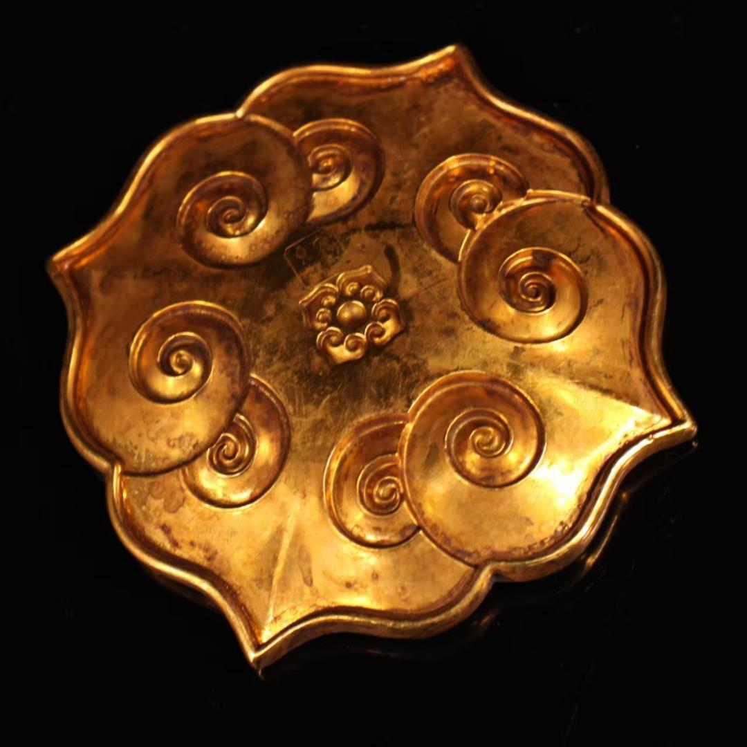 中国古美術『旧蔵 鍍金銅皿』純銅手作り 小盤 極細工 古銅器 置物 擺件 時代物