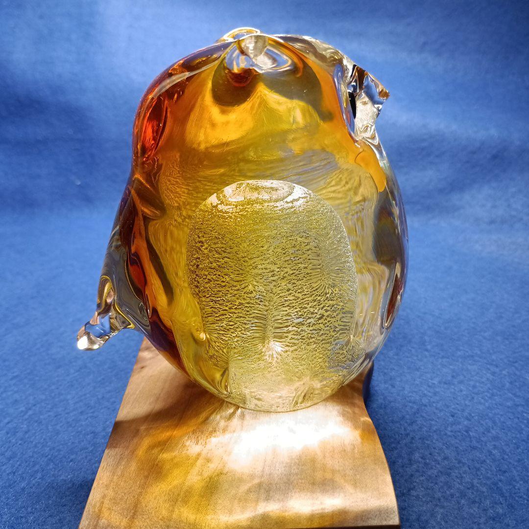 津軽びいどろ親子フクロウ ガラスオブジェ 2個セット