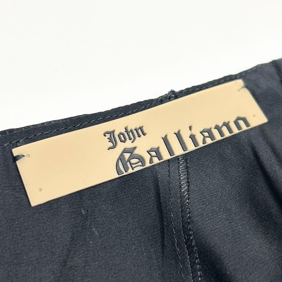 【美品】ジョンガリアーノ/アシンメトリータックスカート/ブラック/シルク/光沢