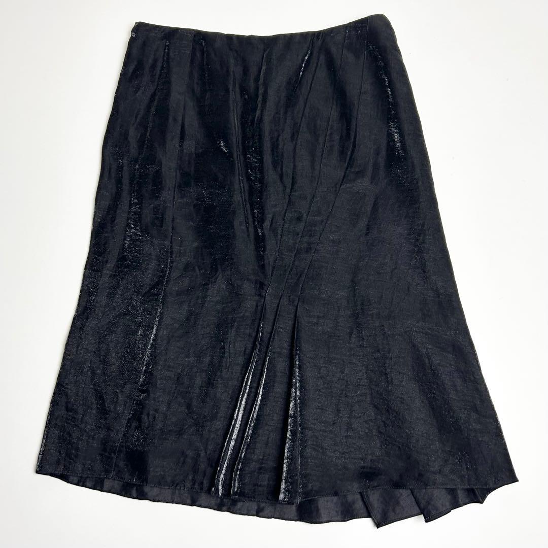【美品】ジョンガリアーノ/アシンメトリータックスカート/ブラック/シルク/光沢
