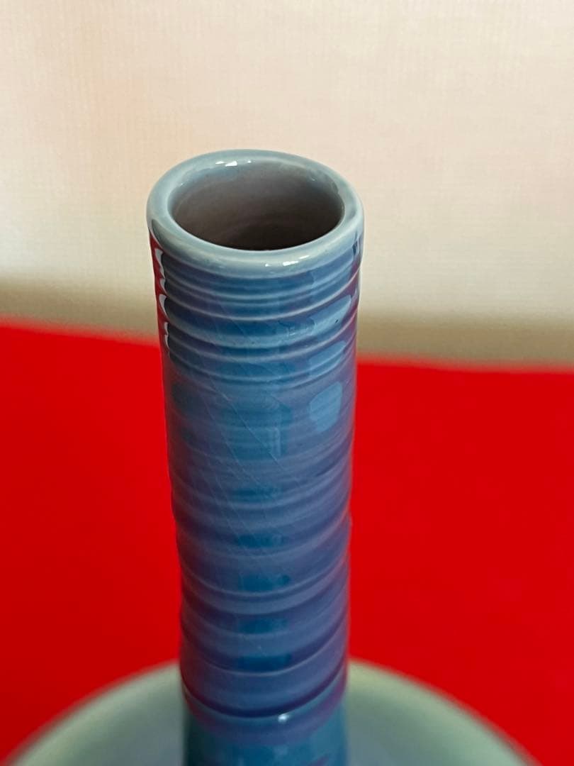 【特価】三代 人間国宝 徳田八十吉（正彦銘）碧明釉 花入 高さ約22㎝ T267