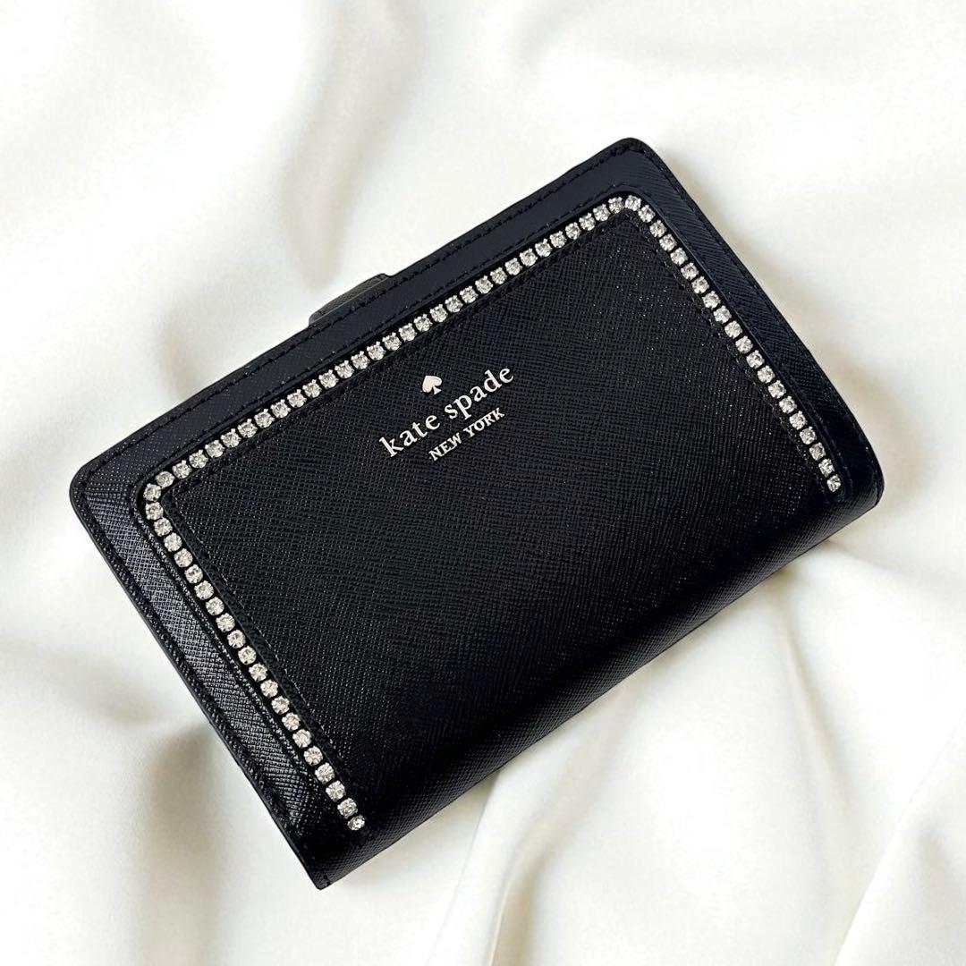 未使用品✨ kate spade ケイトスペード ビジュー コンパクト財布 黒
