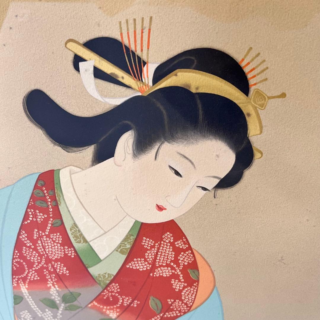 上村松園 【菊寿】 シルクスクリーン 刷込みサイン 印章有り エディション有り