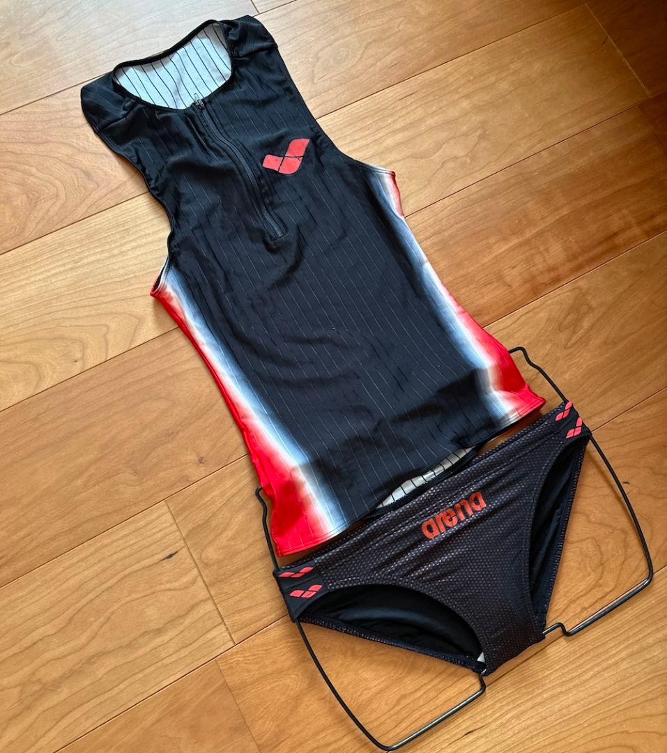 【レア】arena トライスーツ トライアスロン ブラック×レッド M　競パン