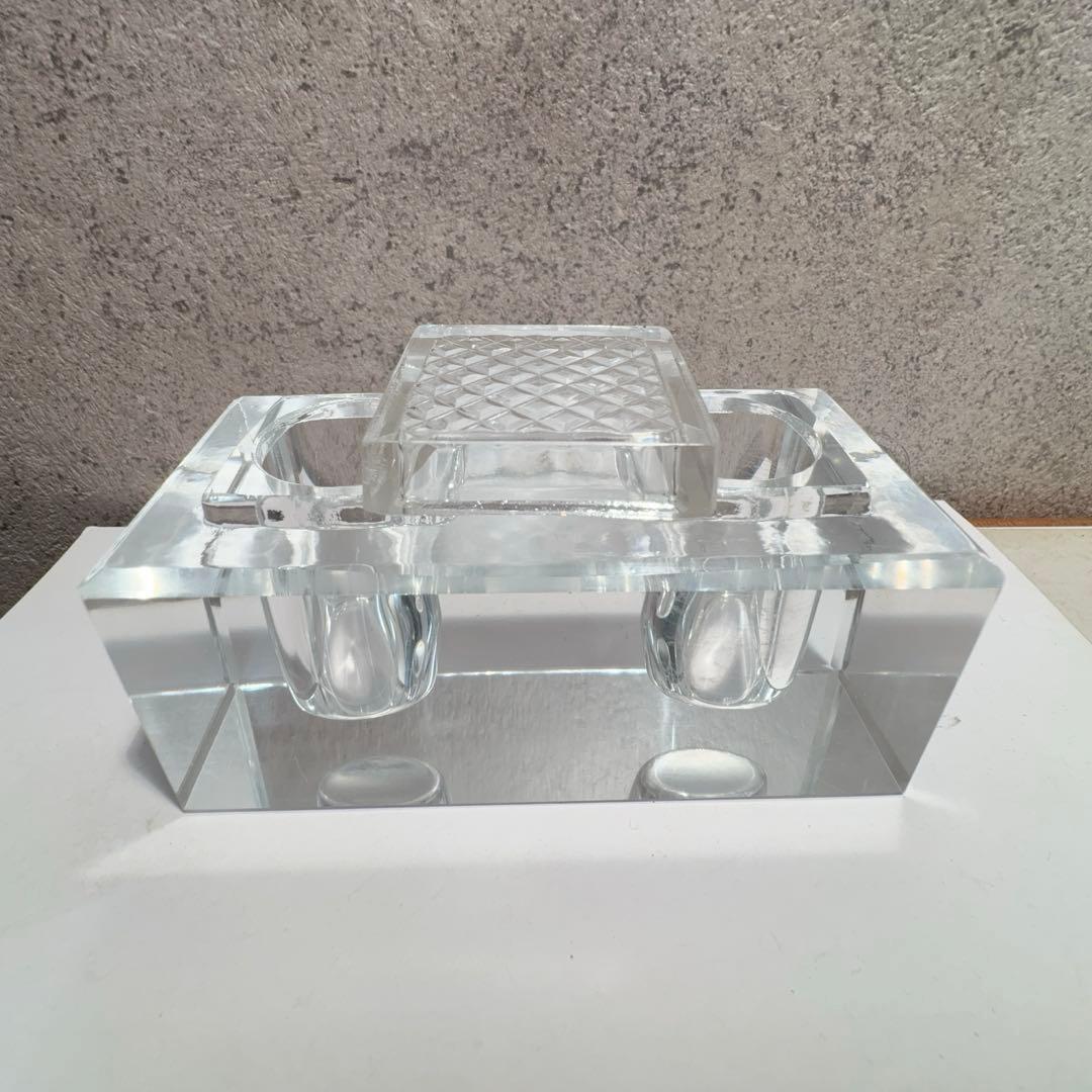 【稀少品】時代物 ヴィンテージ インクウェル 無銘 クリスタルグラス？■