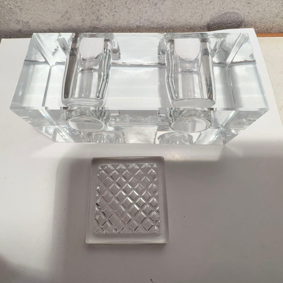 【稀少品】時代物 ヴィンテージ インクウェル 無銘 クリスタルグラス？■