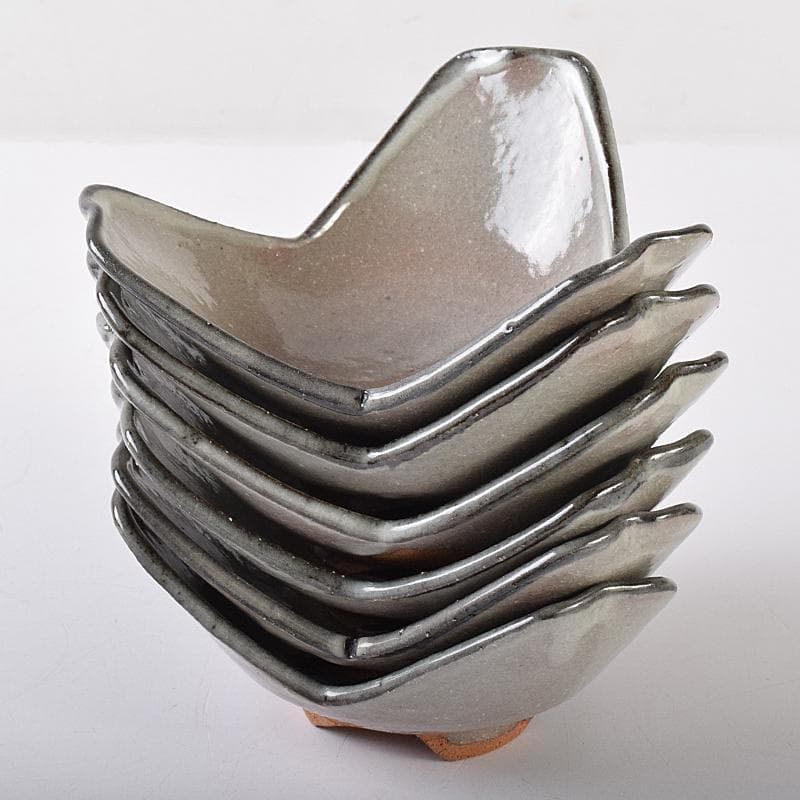 和食器　八幡窯　堀野証嗣造　唐津　割山椒　向付　六客　共箱　M　R7957