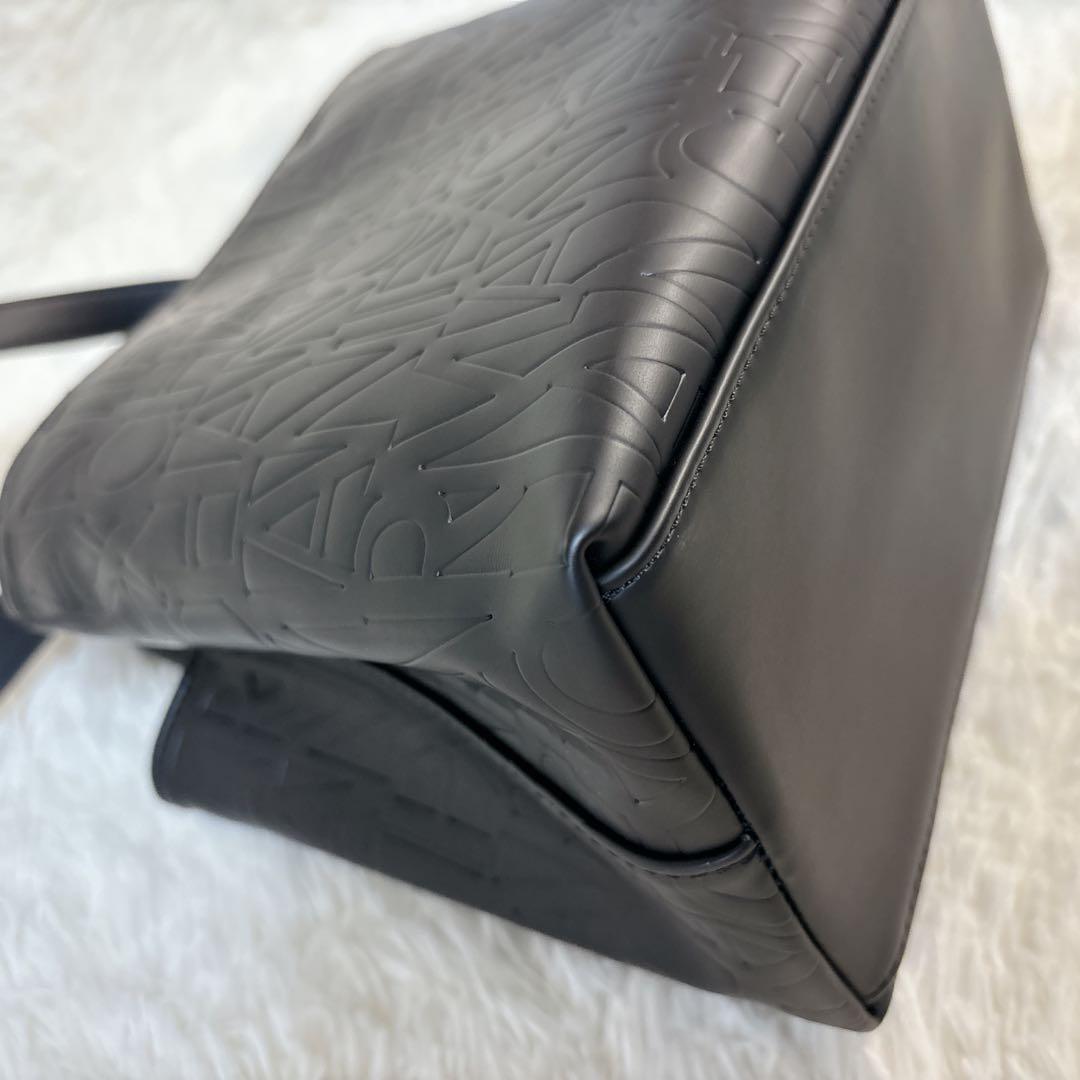 アルマーニ オールオーバー エンボスロゴ 2way ハンドバッグ ショルダー 黒