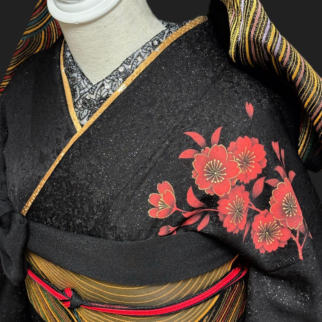 豪華　振袖６点フルセット　鈴乃屋　銀通し　ブラック　151〜161cm