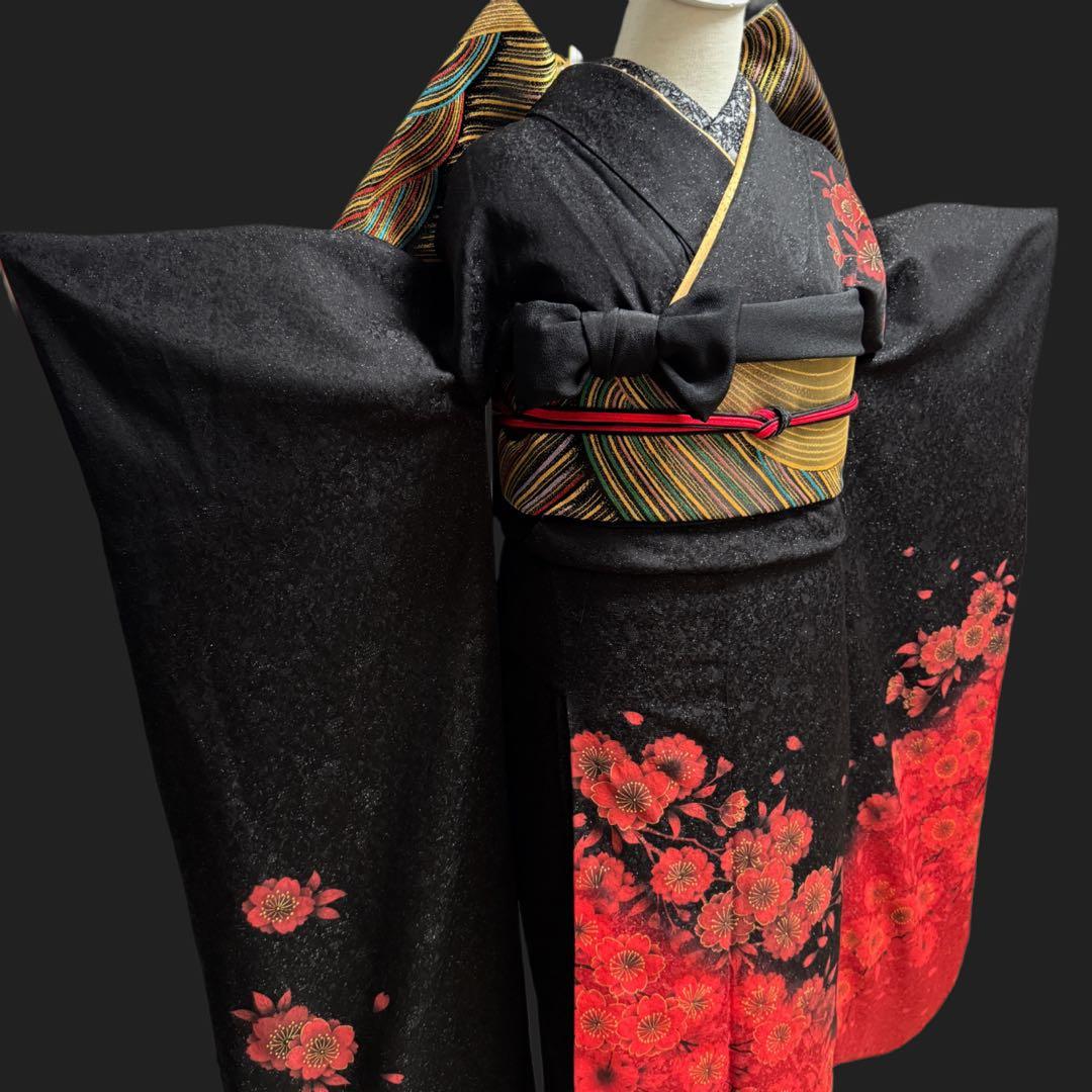 豪華　振袖６点フルセット　鈴乃屋　銀通し　ブラック　151〜161cm