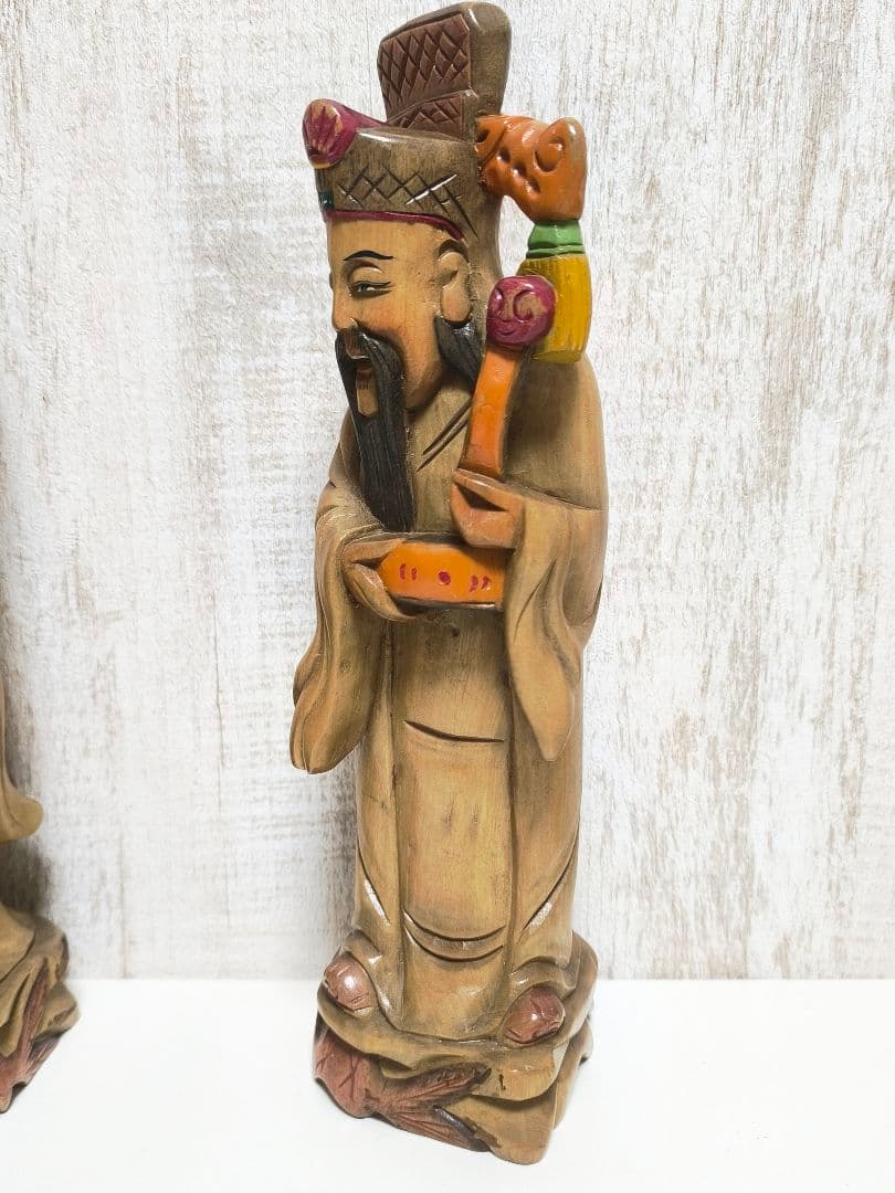 福禄寿 三星 木彫り 置物 3体 まとめ売り 像 神様 縁起物 中国 27cm