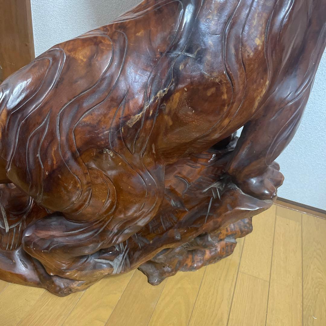 貴重一刀彫　虎　置物　大型