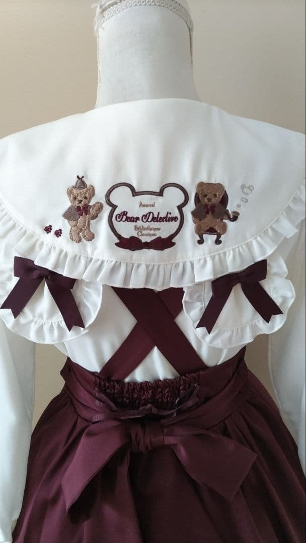 No.2866_アマベル_ボルドーくまちゃん刺繍裏地チェック3点セット
