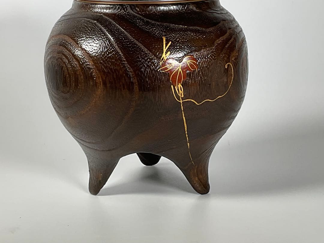 桐蒔絵　香炉　蔦に鳥　銅おとし　茶道具　香道具　共箱