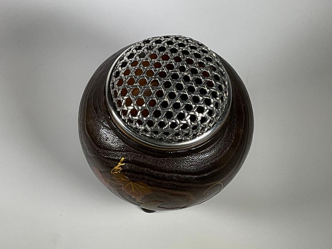 桐蒔絵　香炉　蔦に鳥　銅おとし　茶道具　香道具　共箱